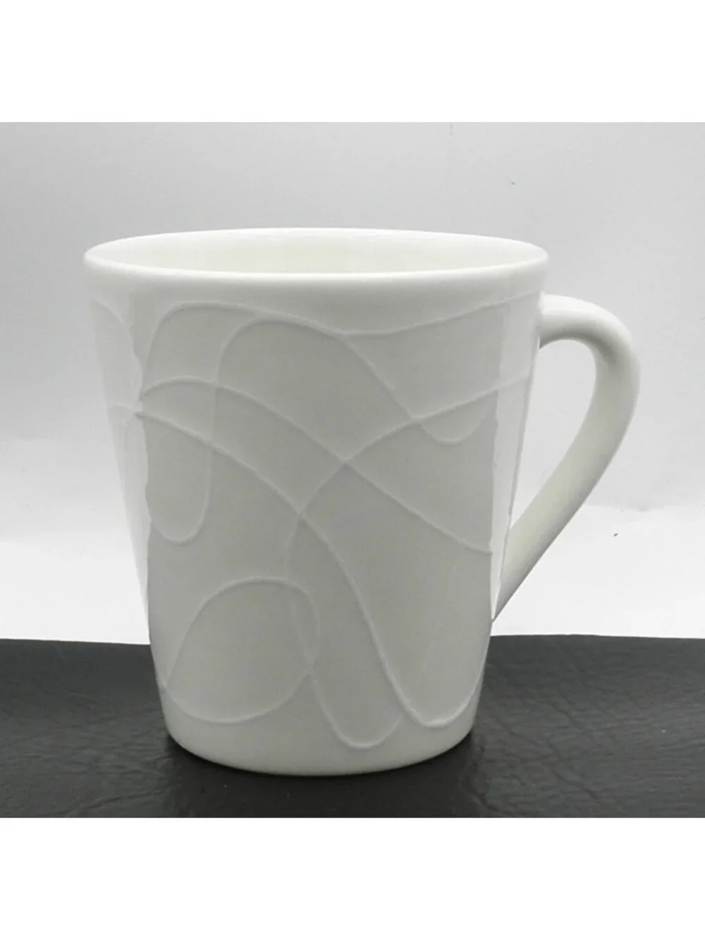 Marketplace Brand Cream Embossed Abstract Swirl Pattern 10 Ounce Mugs Set of 4 - Picture 11 of 12